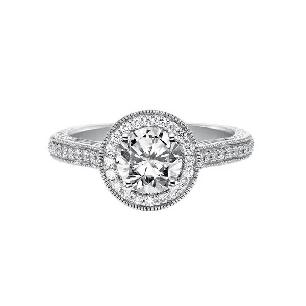 1/5CTW 14K WG Mined Diamond Halo With Mil Grain Engraved Engagement Ring Image 2 The Ring Austin Round Rock, TX