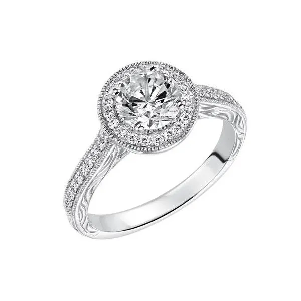 1/5CTW 14K WG Mined Diamond Halo With Mil Grain Engraved Engagement Ring The Ring Austin Round Rock, TX