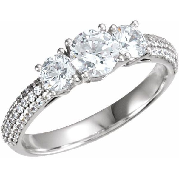 14k WG Vintage Style Pave 3 Stone Engagement Ring The Ring Austin Round Rock, TX