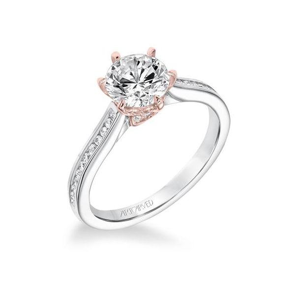 White Gold Engagement Ring with Rose Gold Fancy Crown The Ring Austin Round Rock, TX
