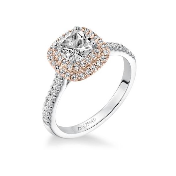 Rose Gold Double Halo with White Gold Shank 001-140-00609 The