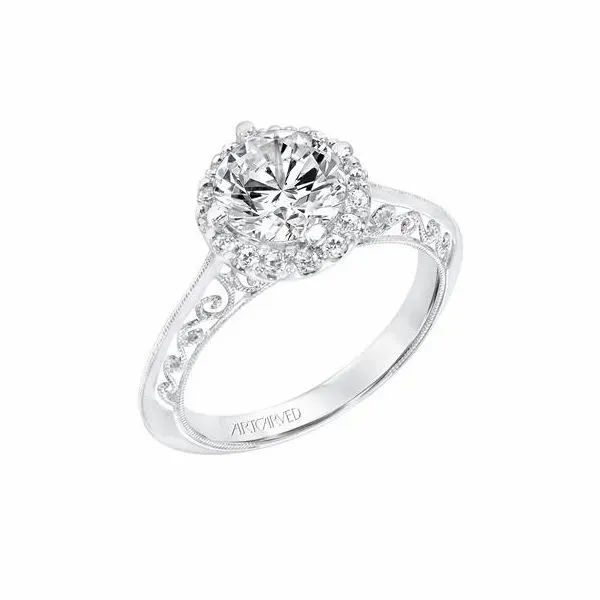 Vintage Halo Engagement Ring with Knife Edge Shank Filigree Scrollwork The Ring Austin Round Rock, TX