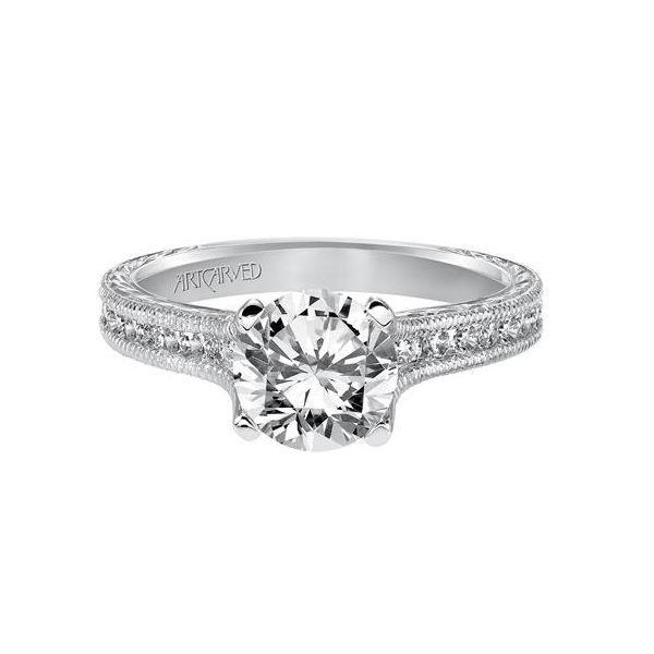 White Gold Engraved Engagement Ring Image 2 The Ring Austin Round Rock, TX