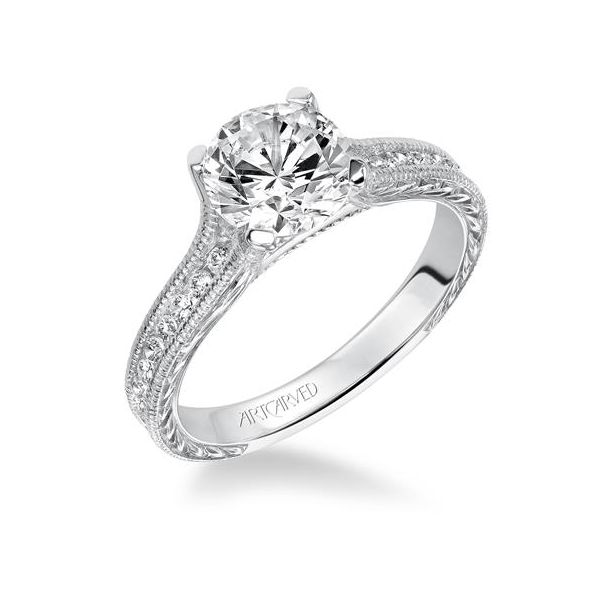 White Gold Engraved Engagement Ring The Ring Austin Round Rock, TX