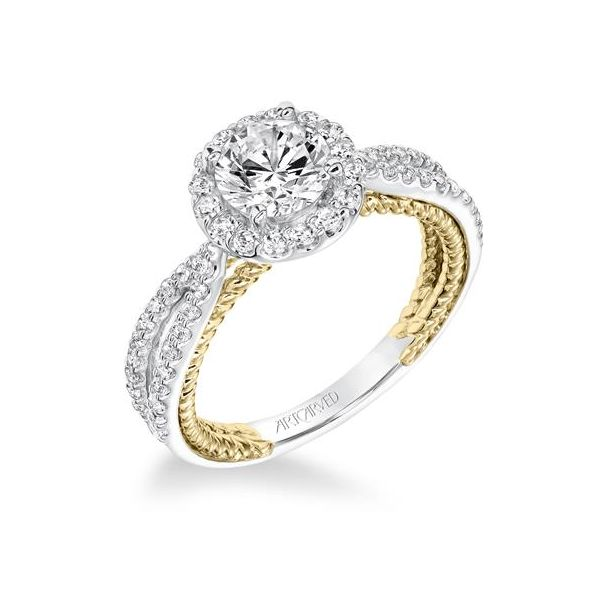 Contemporary Diamond Halo Ring with Two Tone Rope Detail and Split Shank The Ring Austin Round Rock, TX