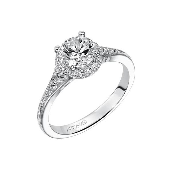 Halo Ring with Engraved Shank with Graduating Diamonds The Ring Austin Round Rock, TX