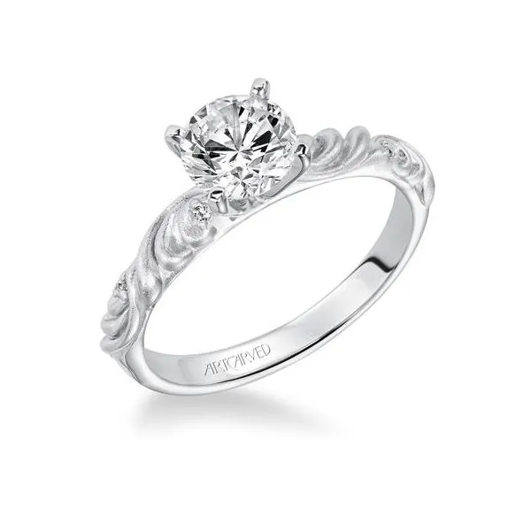 White Gold Carved Satin Finish Engagement Ring The Ring Austin Round Rock, TX