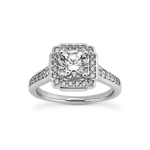 White Gold Square Halo Engagement Ring The Ring Austin Round Rock, TX
