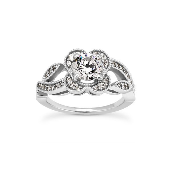 Antique Style Diamond-Cut Leaf Design Wedding Band Ring