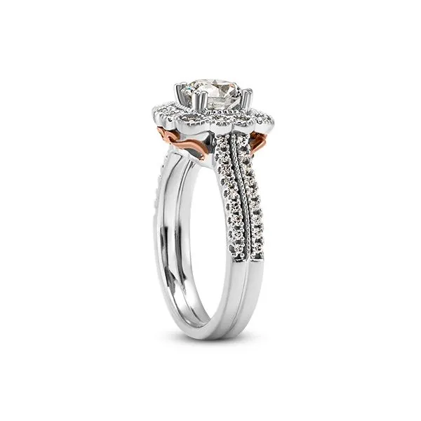 Flower antique style halo on two row diamond engagement ring Image 2 The Ring Austin Round Rock, TX