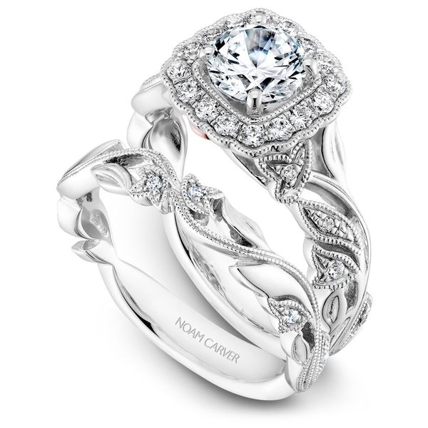 1/4CTW 14K WG  Floral Accent Mined Diamond Halo Engagement Ring Image 3 The Ring Austin Round Rock, TX