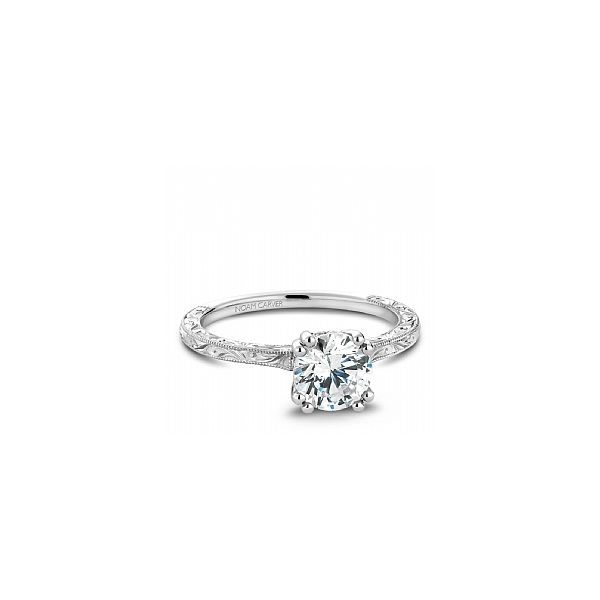 14K WG Engraved Ring With Split Prongs And Mil Grain Solitaire Engagement Ring Image 2 The Ring Austin Round Rock, TX