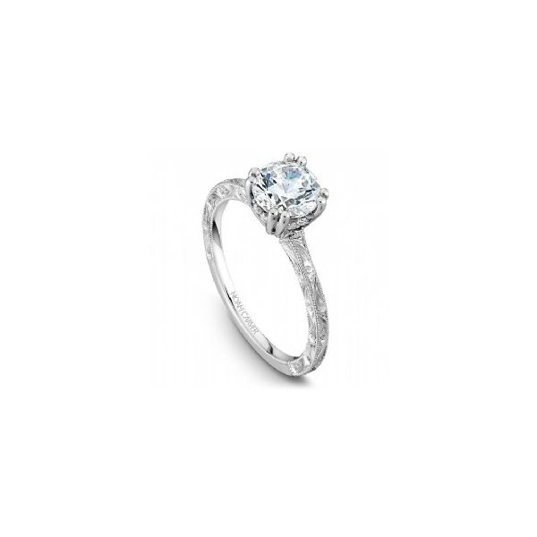 14K WG Engraved Ring With Split Prongs And Mil Grain Solitaire Engagement Ring The Ring Austin Round Rock, TX
