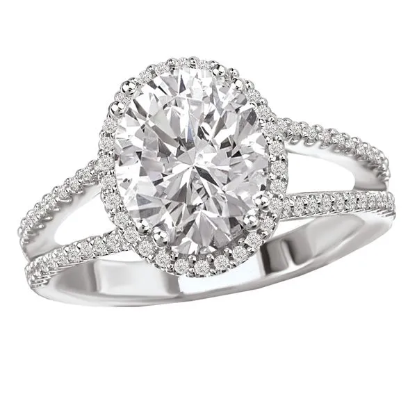 Split Shank Diamond Ring with an Oval Style Halo The Ring Austin Round Rock, TX