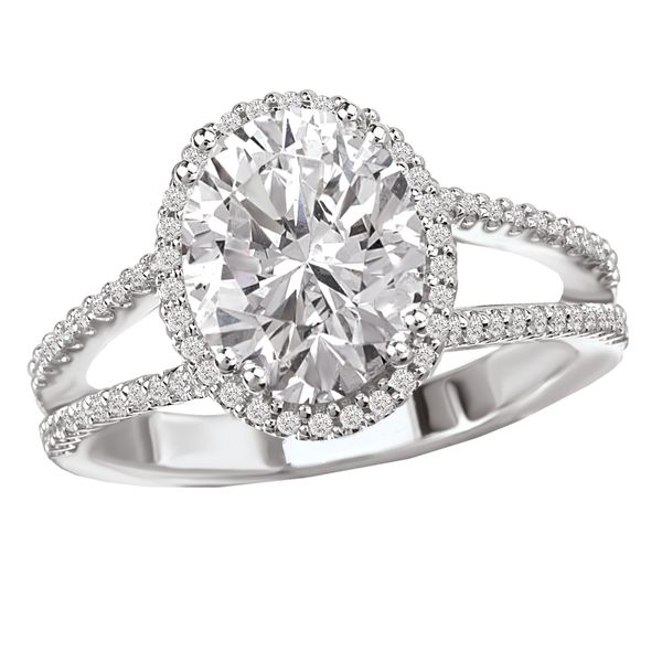 Split Shank Diamond Ring with an Oval Style Halo The Ring Austin Round Rock, TX