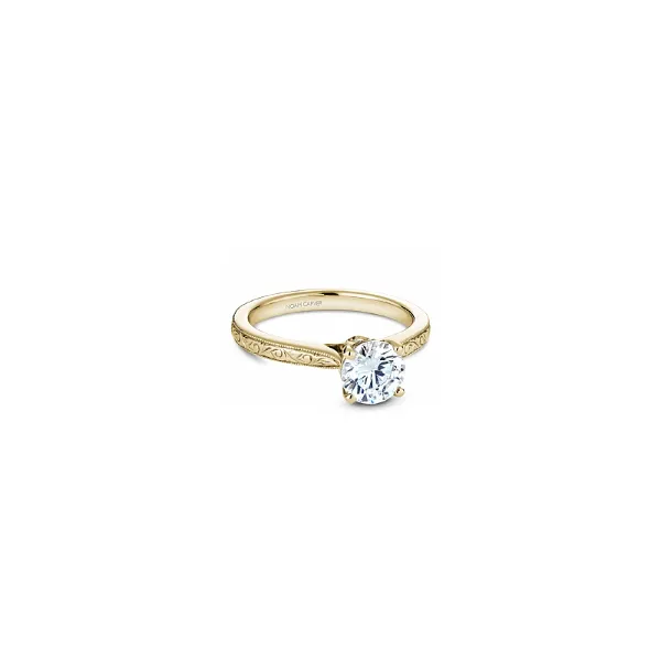 14k YG 4 prong scroll engraved edge with accented halo and cathedral engagement ring The Ring Austin Round Rock, TX