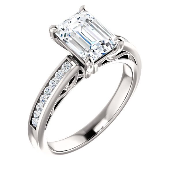 White Gold Engagement Ring with Emerald Cut Center and Channel sides The Ring Austin Round Rock, TX