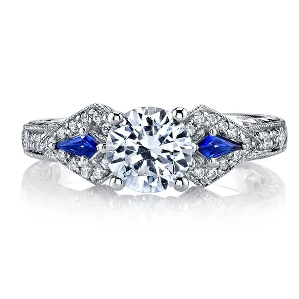 1/4CTW 14K White Gold Mined Diamond And Natural Kite Sapphires Side Stones Engagement Ring Image 2 The Ring Austin Round Rock, TX