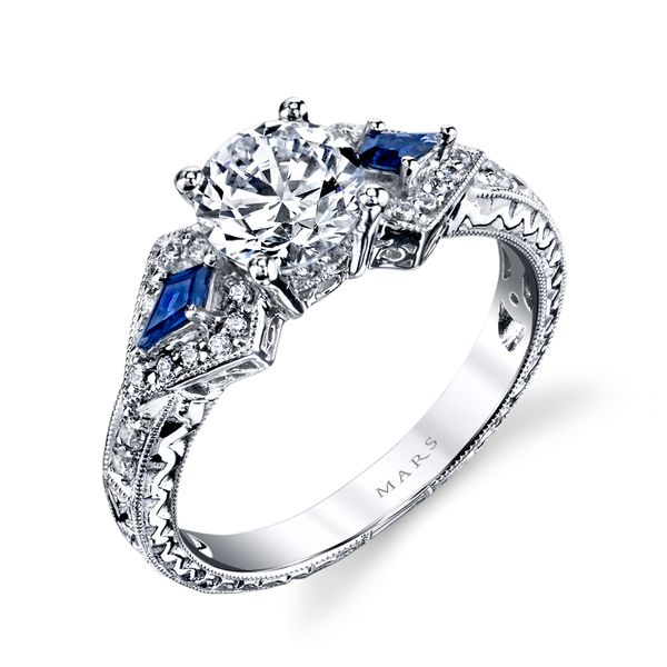 1/4CTW 14K White Gold Mined Diamond And Natural Kite Sapphires Side Stones Engagement Ring The Ring Austin Round Rock, TX