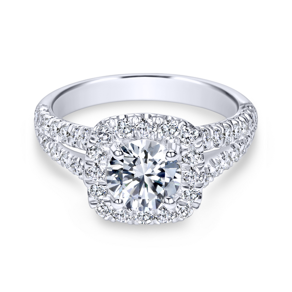 Diamond rows split toward the lavish halo in this white gold engagement ring Image 2 The Ring Austin Round Rock, TX