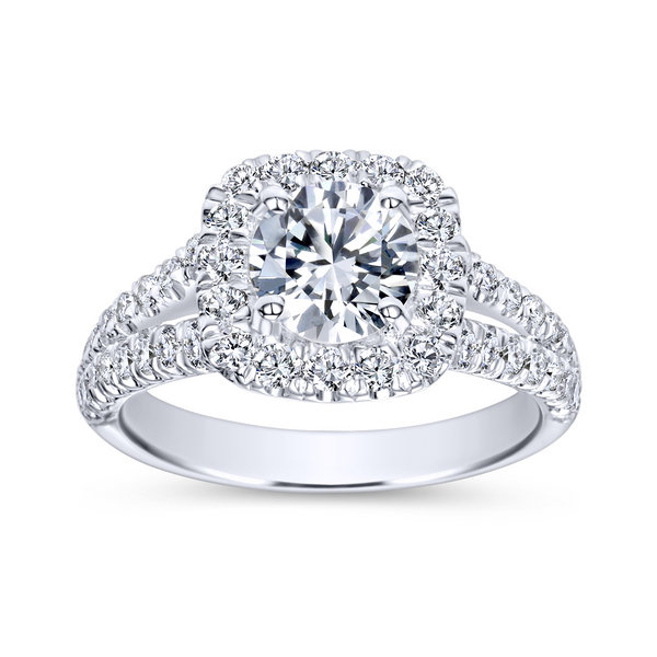 Diamond rows split toward the lavish halo in this white gold engagement ring Image 5 The Ring Austin Round Rock, TX