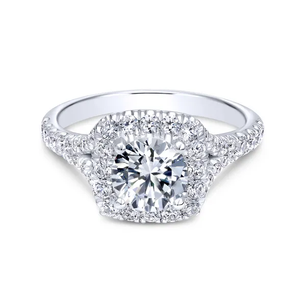 Pave diamonds adorn the band and halo of this classically elegant diamond engagement ring crafted from luxurious white gold Image 2 The Ring Austin Round Rock, TX