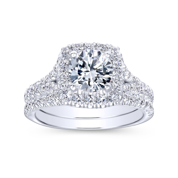 Pave diamonds adorn the band and halo of this classically elegant diamond engagement ring crafted from luxurious white gold Image 4 The Ring Austin Round Rock, TX