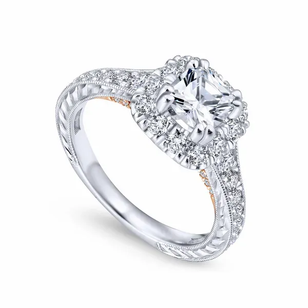 14k White/Rose Gold Cushion Cut Halo The Ring Austin Round Rock, TX