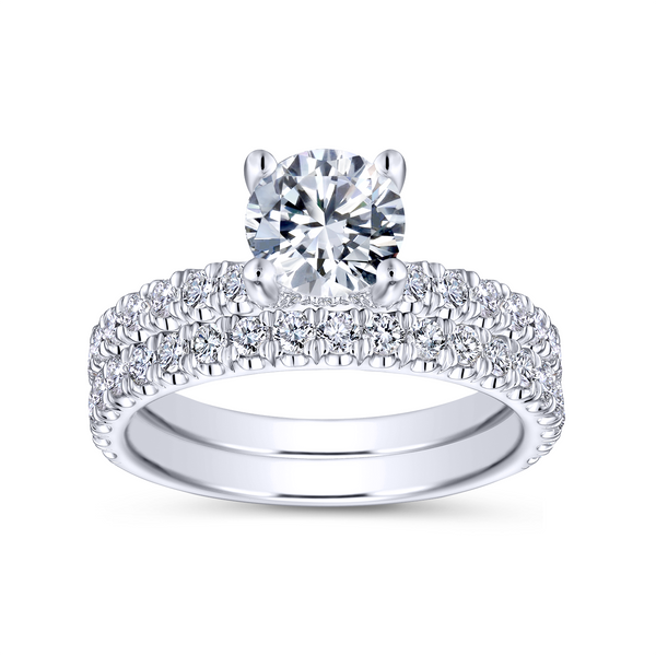 Sparkling round cut engagement ring with a scalloped pave diamond band Image 4 The Ring Austin Round Rock, TX