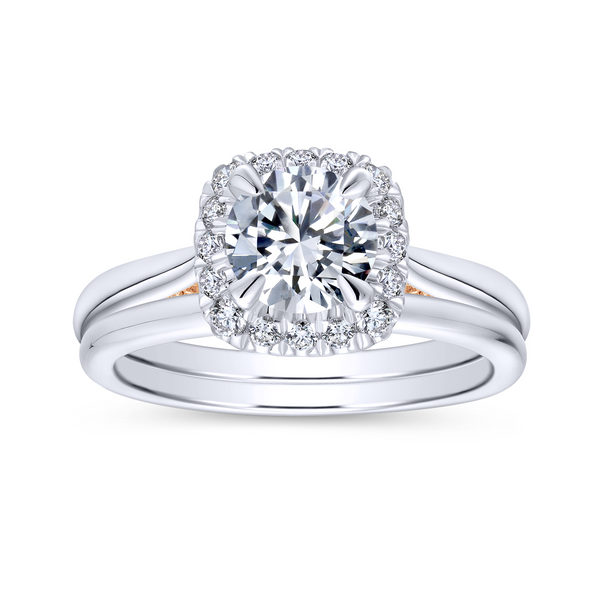 14k White/Rose Gold Round Halo Diamond Engagement Ring Image 4 The Ring Austin Round Rock, TX