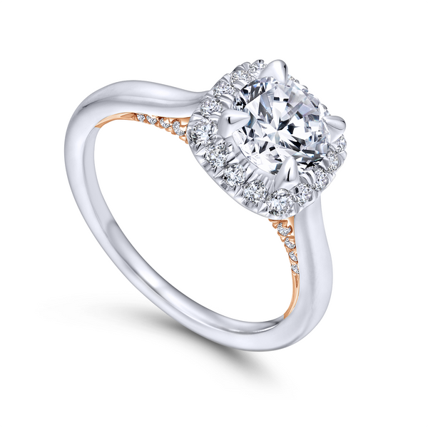 14k White/Rose Gold Round Halo Diamond Engagement Ring The Ring Austin Round Rock, TX