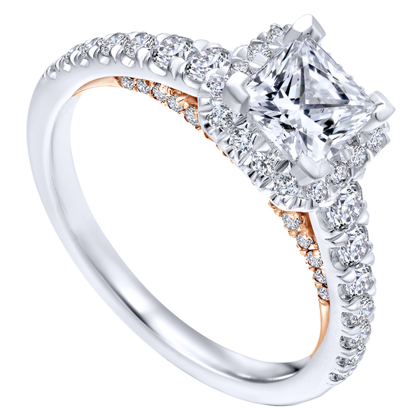 14k White/Rose Gold Princess Cut Halo Diamond Engagement Ring The Ring Austin Round Rock, TX
