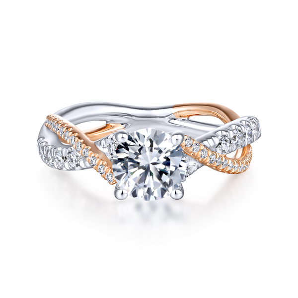 14k White/Rose Gold Round Twisted Diamond Engagement Ring Image 2 The Ring Austin Round Rock, TX