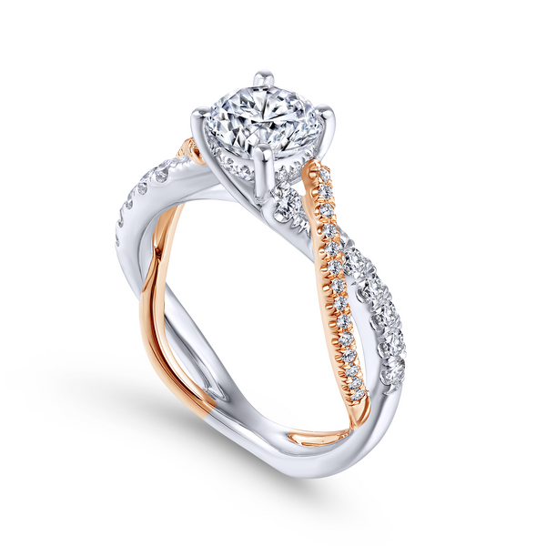 14k White/Rose Gold Round Twisted Diamond Engagement Ring The Ring Austin Round Rock, TX