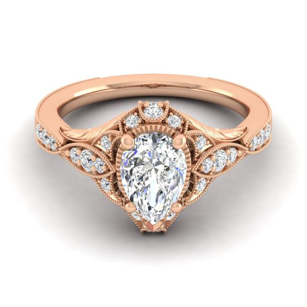 Vintage 14k Rose Gold Pear Shape Halo Diamond Engagement Ring Image 2 The Ring Austin Round Rock, TX