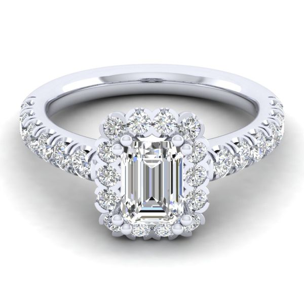 14k White Gold Emerald Cut Halo  Diamond Engagement Ring Image 2 The Ring Austin Round Rock, TX
