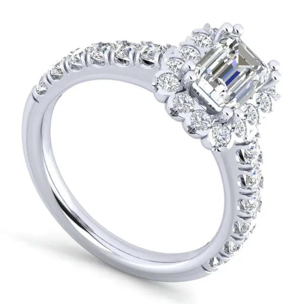 14k White Gold Emerald Cut Halo  Diamond Engagement Ring The Ring Austin Round Rock, TX