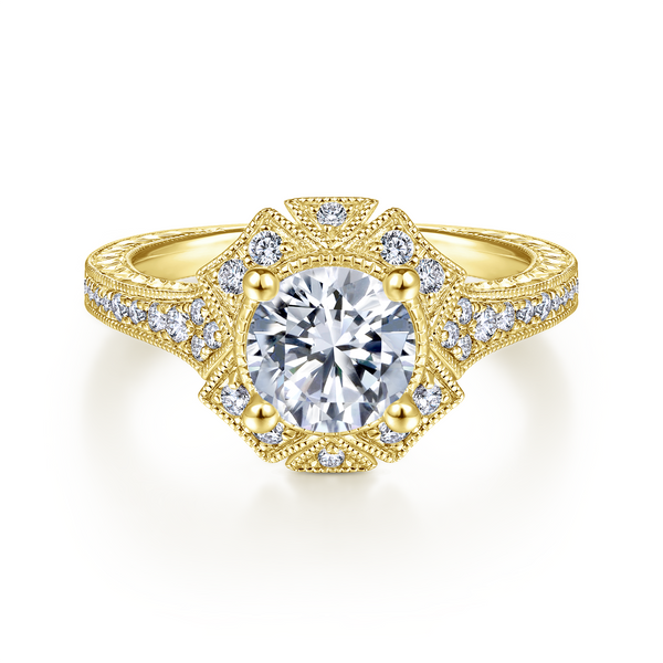 Vintage 14k Yellow Gold Round Halo Diamond Engagement Ring Image 2 The Ring Austin Round Rock, TX
