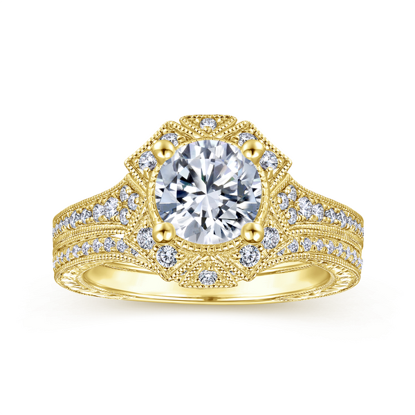 Vintage 14k Yellow Gold Round Halo Diamond Engagement Ring Image 4 The Ring Austin Round Rock, TX