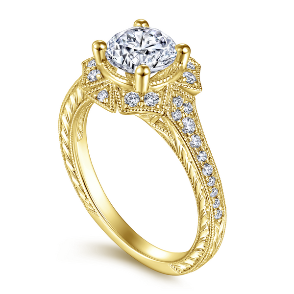 Vintage 14k Yellow Gold Round Halo Diamond Engagement Ring The Ring Austin Round Rock, TX