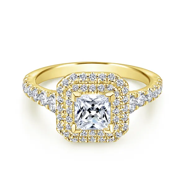 14k Yellow Gold Cushion Cut Double Halo Diamond Engagement Ring Image 2 The Ring Austin Round Rock, TX