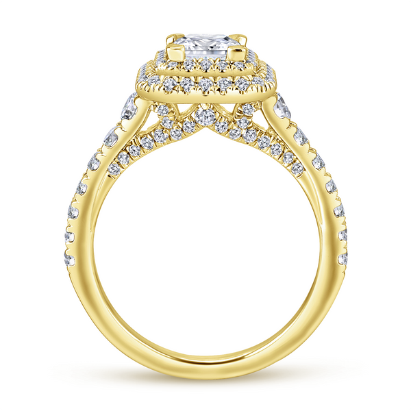 14k Yellow Gold Cushion Cut Double Halo Diamond Engagement Ring Image 3 The Ring Austin Round Rock, TX