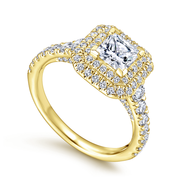 14k Yellow Gold Cushion Cut Double Halo Diamond Engagement Ring The Ring Austin Round Rock, TX