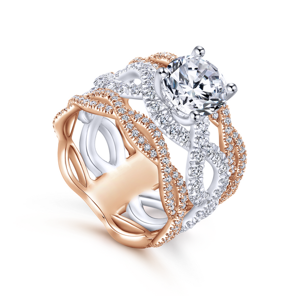 14k White/Rose Gold Round Twisted Diamond Engagement Ring The Ring Austin Round Rock, TX