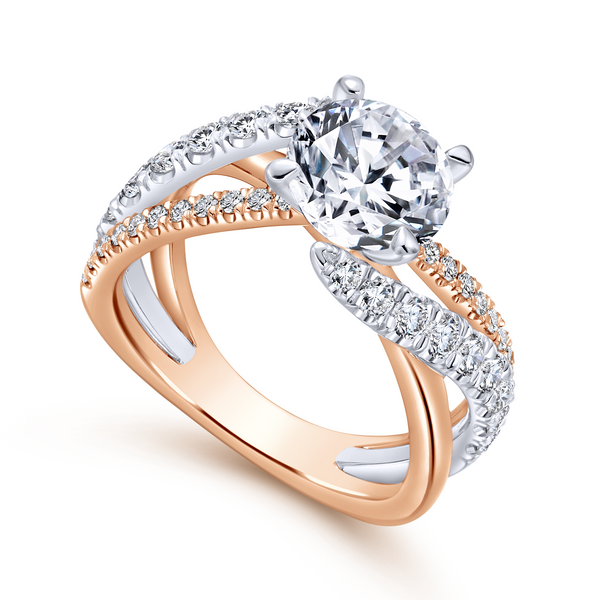 Freeform engagement ring, crafted from a unique mix of white and pink gold and studded with accent diamonds The Ring Austin Round Rock, TX
