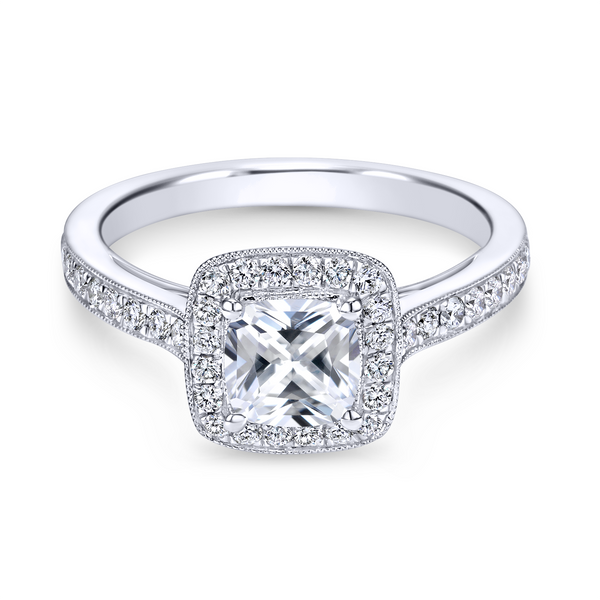 Vintage 14k White Gold Cushion Cut Halo Diamond Engagement Ring Image 2 The Ring Austin Round Rock, TX