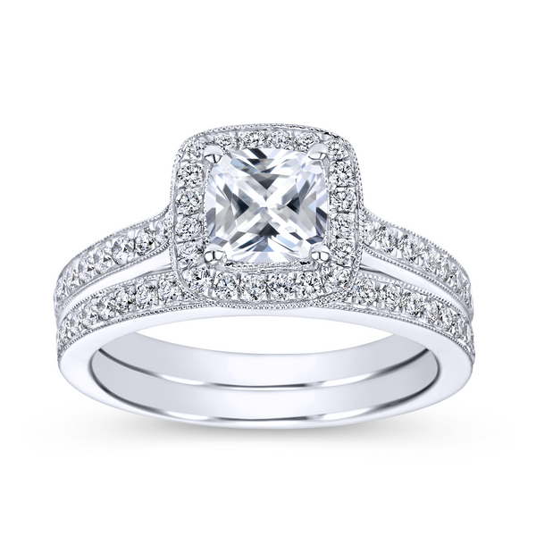Vintage 14k White Gold Cushion Cut Halo Diamond Engagement Ring Image 4 The Ring Austin Round Rock, TX