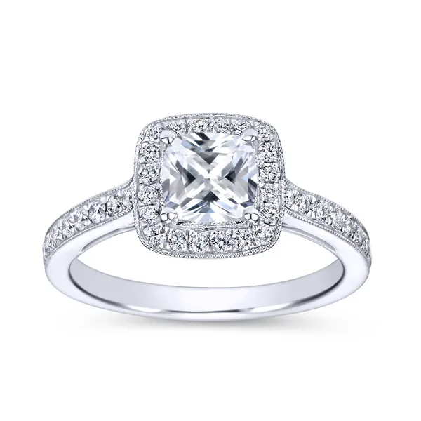 Vintage 14k White Gold Cushion Cut Halo Diamond Engagement R The