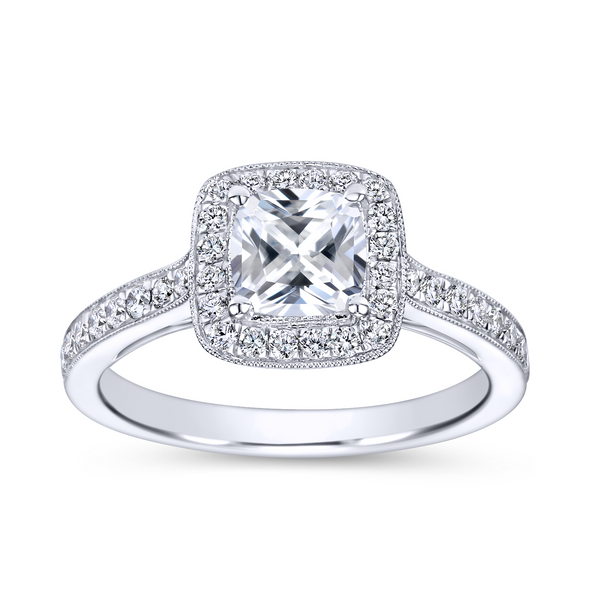 Vintage 14k White Gold Cushion Cut Halo Diamond Engagement Ring Image 5 The Ring Austin Round Rock, TX