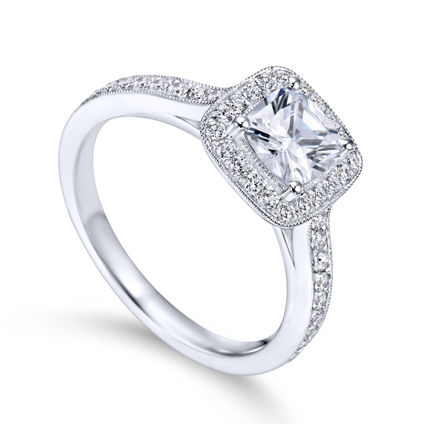 Vintage 14k White Gold Cushion Cut Halo Diamond Engagement Ring The Ring Austin Round Rock, TX